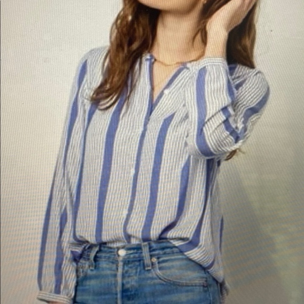 Rails Eloise Triston Stripe Top Blue White Mandarin Collar Soft Twill Blouse - Picture 1 of 6